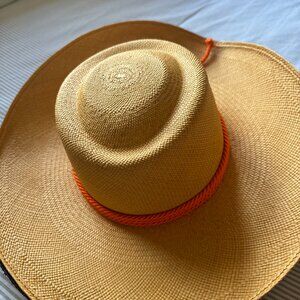 Handmade Beige Hat with Orange Rope.